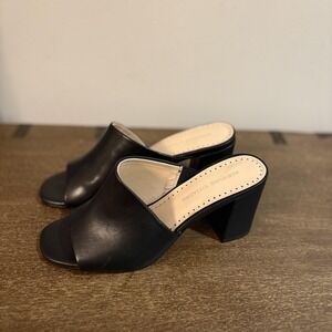 Adrienne Vittadini‎ Shoes Womens Size 7 Black Leather Open Toe Block Heel Mules